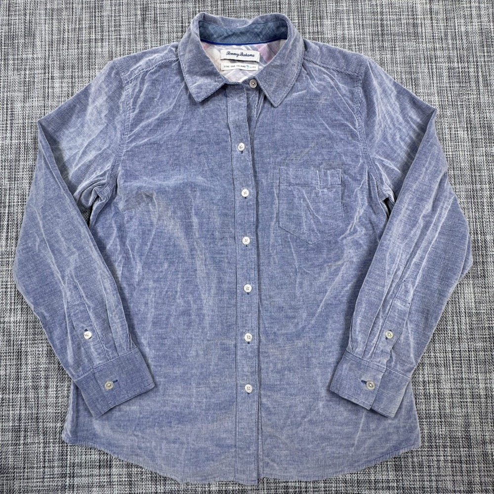 Tommy Bahama Womens Small Blue Corduroy Cotton Stretch Long Sleeve Button Shirt